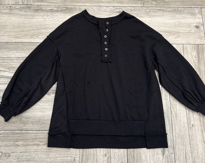 Black Shien Oversized Long Sleeve Henley Shirt with exposed seems Size Small
