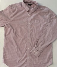 Banana Republic Men's Non-Iron Dress Shirt Slim Fit XL Cotton RED CHECK 18.5 34/