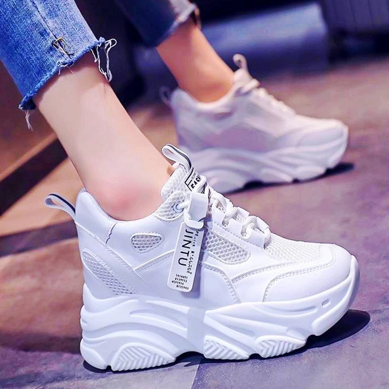 Casual Shoe Women Lace Up Breatahble Platform Wedge Fashion Sneaker High  Heels