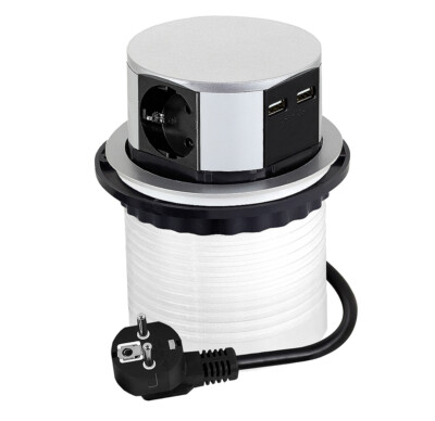DesignLight TETRABOX versenkbare 3-fach Schuko-Steckdose mit USB-Port / Steck...