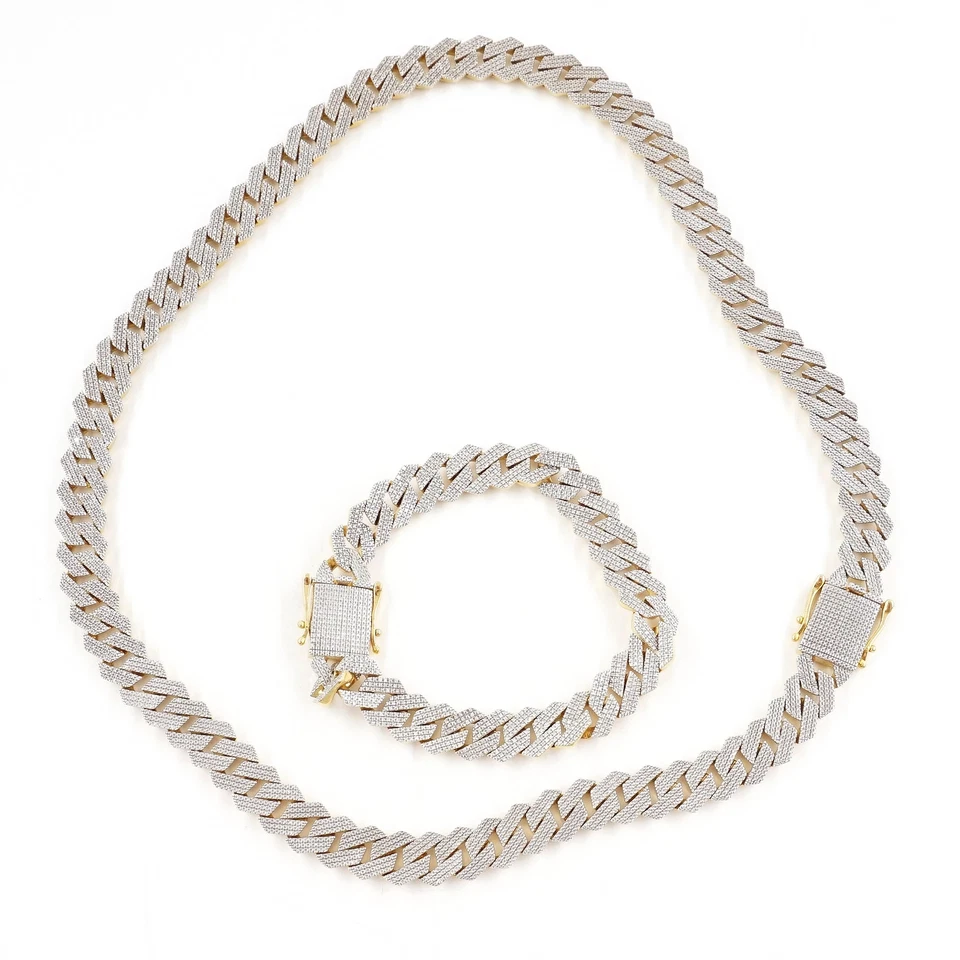 Collar y pulsera de cadena de diamantes enchapados en oro de 14 quilates de plata de ley 925 (4 CTW) Foto 2 de 4