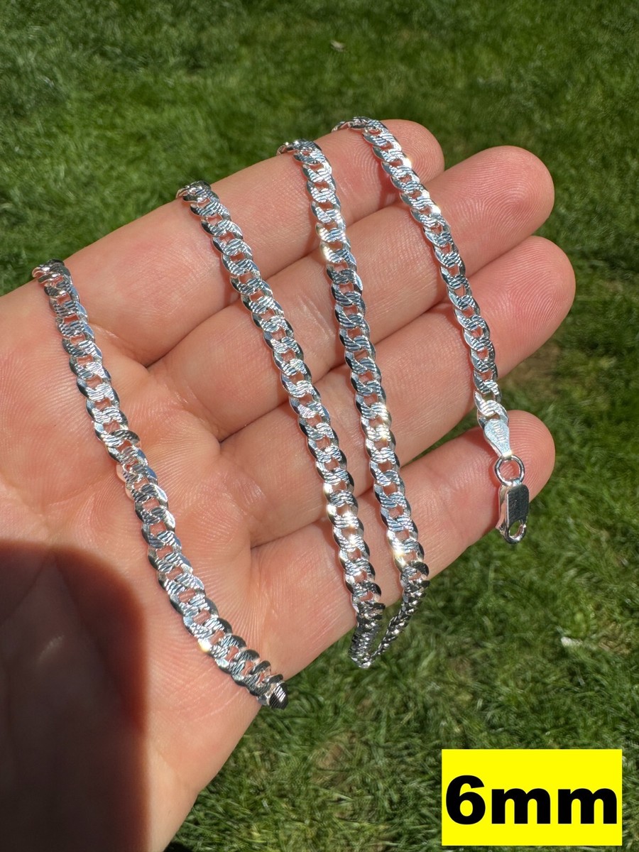 Solid 925 Silver Diamond Cut Flat Miami Curb Cuban Link Chain