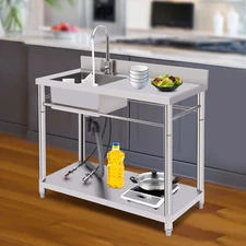 Commercial Stainless Steel 1 Compartment Kitchen Sink Utility Sink W/Faucet