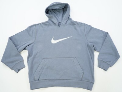 Rare Vintage NIKE Big Swoosh Graphic Pullover Hoodie Sweatshirt 90s 2000s  Gray
