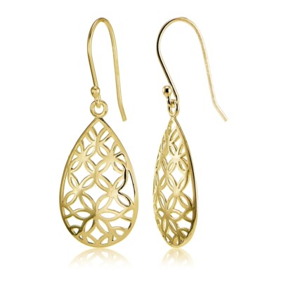 Argent Sterling Haut Poli Ouvert Rose Pendantes Boucles D'Oreilles