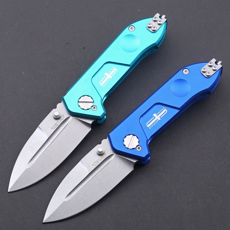 Navaja de bolsillo táctica de hoja de acero inoxidable con punta de lanza Italia de aluminio verde Foto 4 de 4