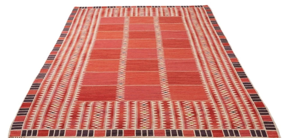 Alfombra Kilim sueca escandinava tejida plana roja para sala de estar alfombra dormitorio Foto 3 de 4