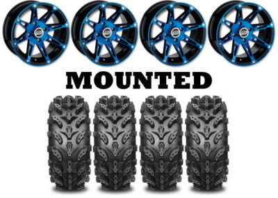 Kit 4 Interco Swamp Lite Tires 26x9-12/26x10-12 on Moose 387X Blue Wheels 550
