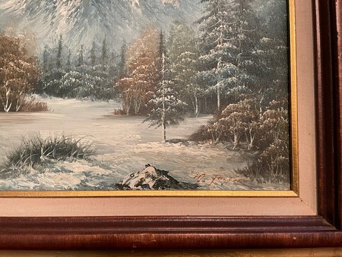 Original Winter Mountain Woods Landscape Scene Painting by M. Foster - Picture 5 of 7