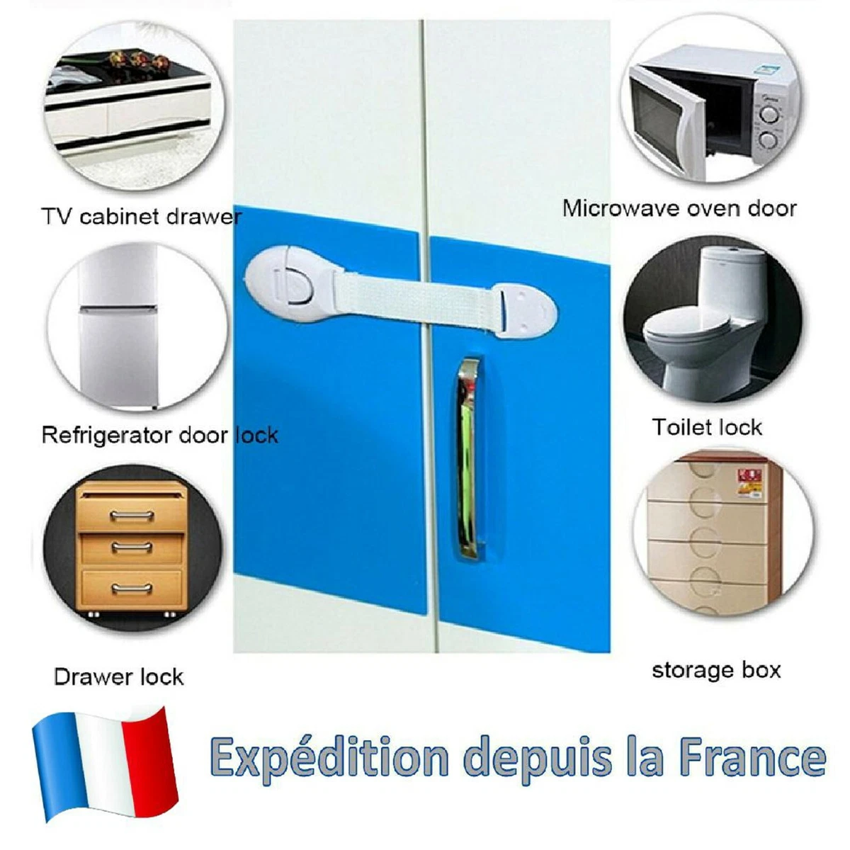 Sécurité Enfant Porte Placard Tiroir Serrure de Sécurité Bébé Armoire Frigo  WC