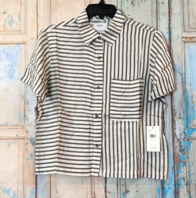 RVCA Sunday Collection Womens Size S Black White Take it Easy Button Up Top