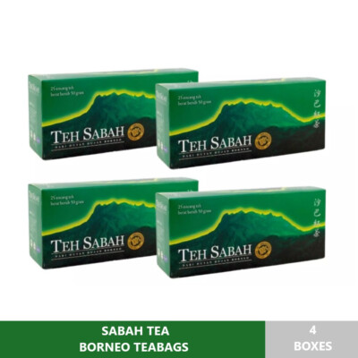 4 Boxes (100 TEABAGS) SABAH TEA BORNEO TEABAGS Halal Certifed