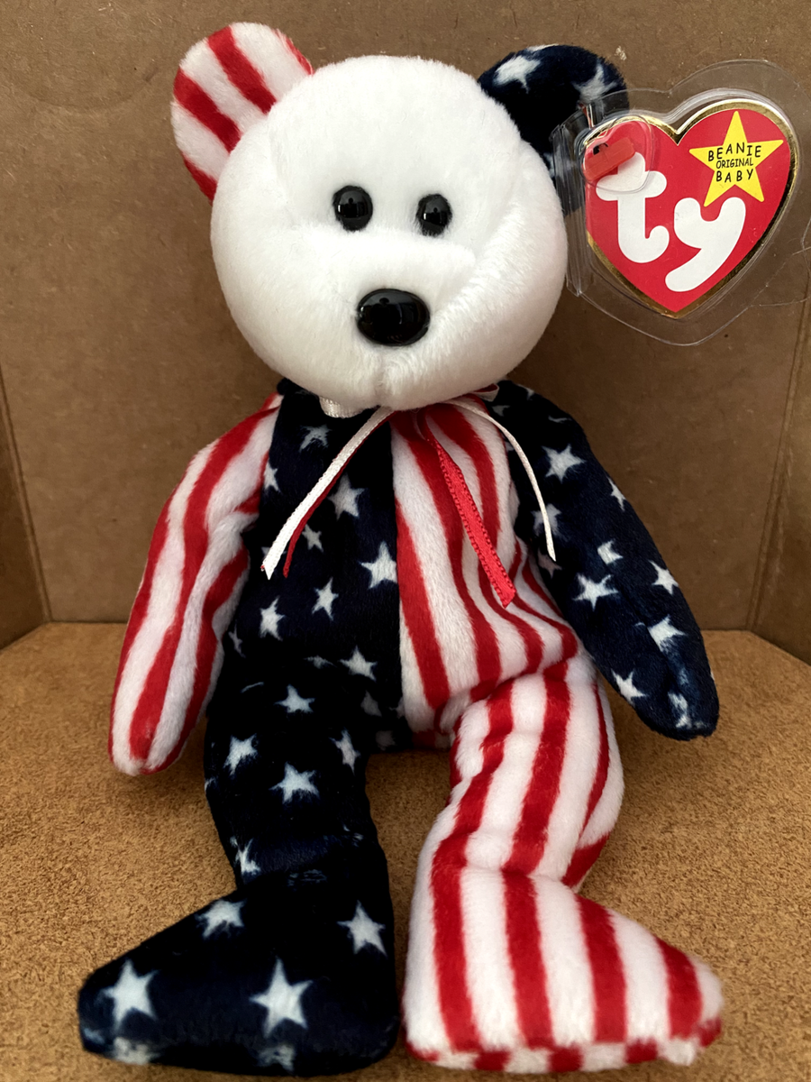 Ty Beanie Baby Spangle the Bear Rare 1999 White Face w/matching  display picture 1