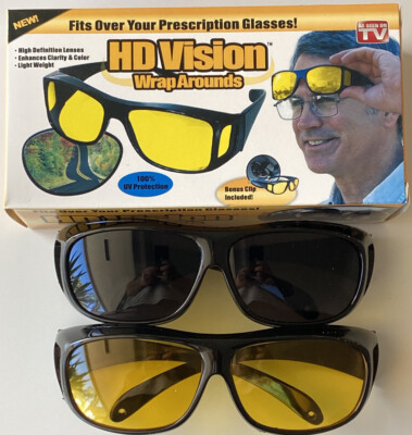 Two Pairs of HD Vision Wraparound Sunglasses for Day Night