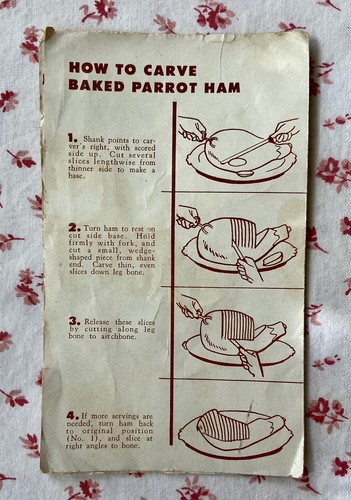 Folleto de gráficos retro vintage de instrucciones de cocina de jamón loro - Imagen 3 de 3