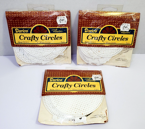 Vintage Darice Crafty Circles White Circles 4.25" and 3" Lot of 3 SEALED 1988