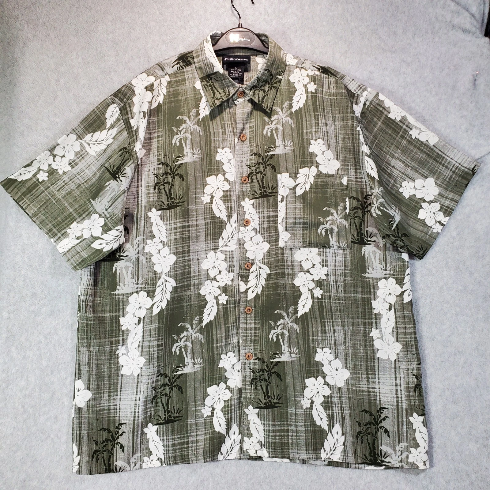 Oxide Hawaiian Button Up Shirt Mens Large Green White Palm Tree Floral Tropical