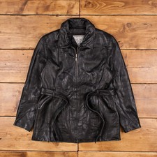 Vintage Marvin Richards Leather Jacket M Belted Coat Black Womens Zip