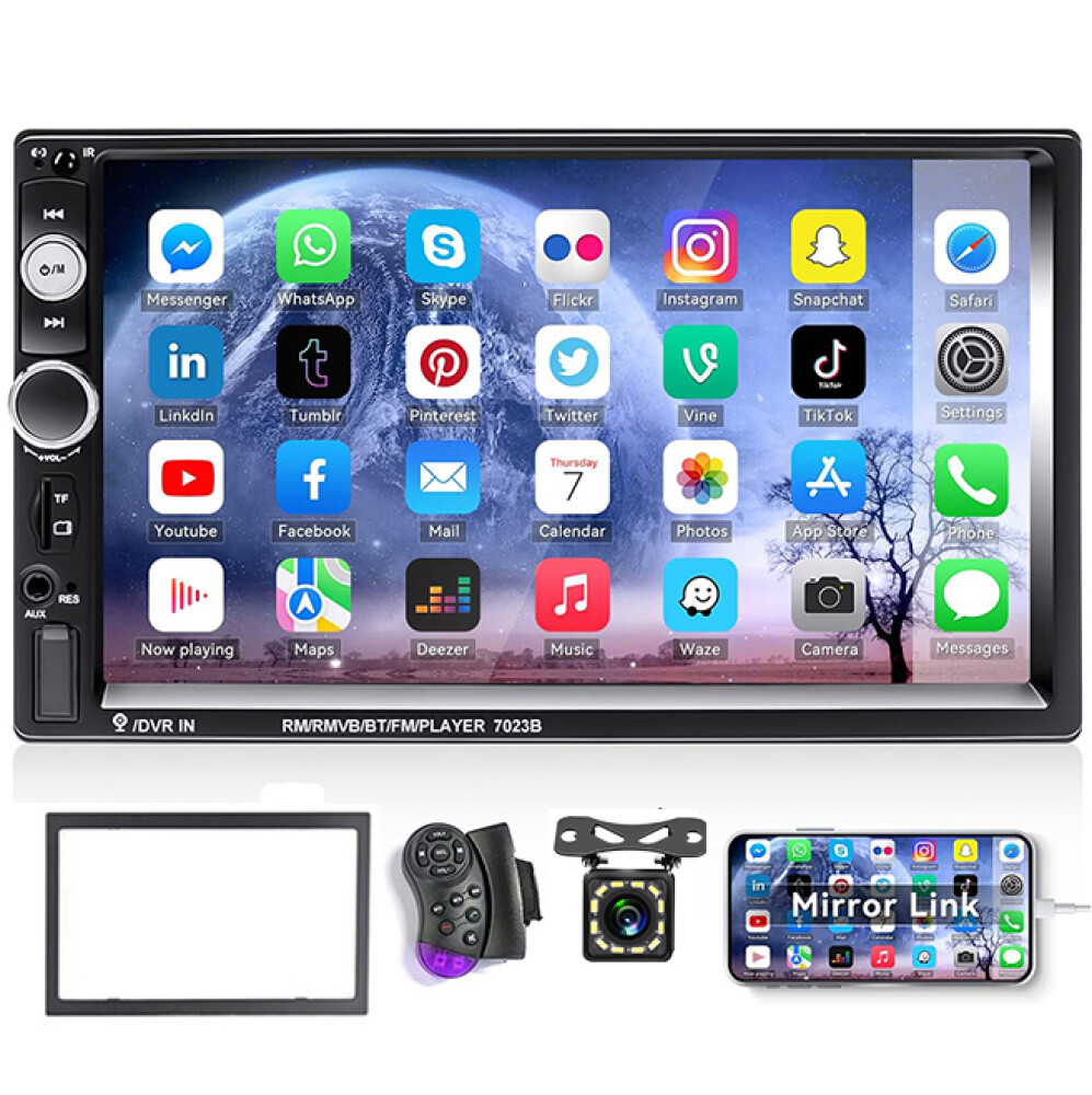 7 Zoll Doppel 2DIN Autoradio Touchscreen Bluetooth FM USB AUX Mit Kamera Rahmen