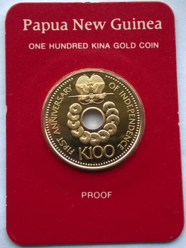 Papua New Guinea 1976 Old Hole Coin 100 Kina Gold Coin,Proof - Picture 1 of 3