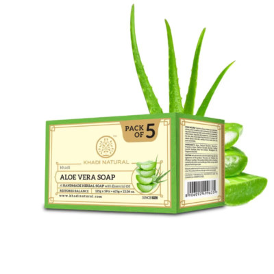 Khadi Natural Aloe Vera Handmade Soap Cleanse & Hydrate Skin 125gm (Pack of 5)