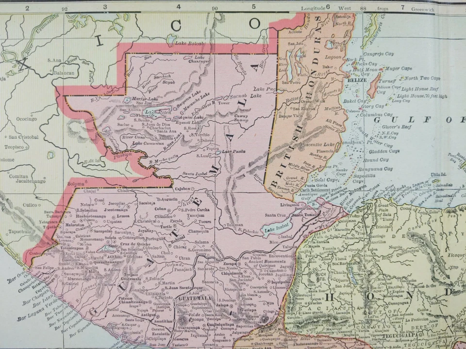 Mapa de América Central 1900 vintage 22"x14" antiguo antiguo original COSTA RICA MÉXICO Foto 3 de 4