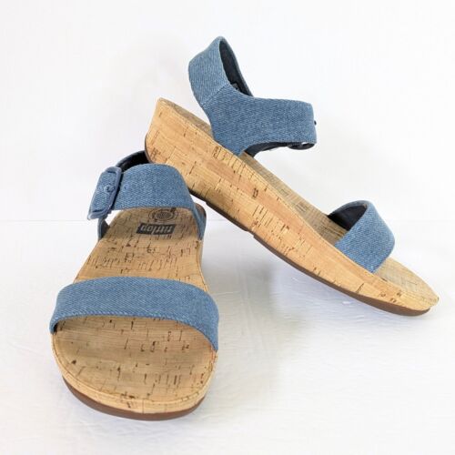 Fitflop Womens BON Size 8 Platform Wedge Sandals Denim Blue Back Strap C85-406