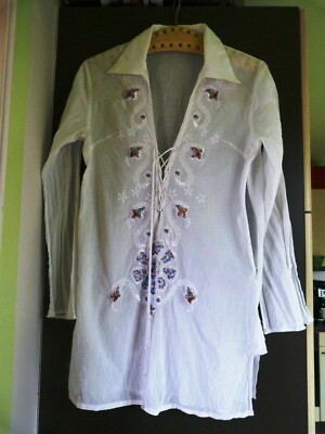 Kaftan Tunique Chemisier Tenue de plage blanc perles sequins brodé