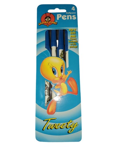 Vintage 1997 Looney Tunes Tweety Bird Dixon Ticonderoga Blue Ballpoint Pens