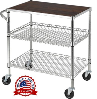 Carro utilitario comercial resistente de 3 niveles con cubierta de madera NEW US