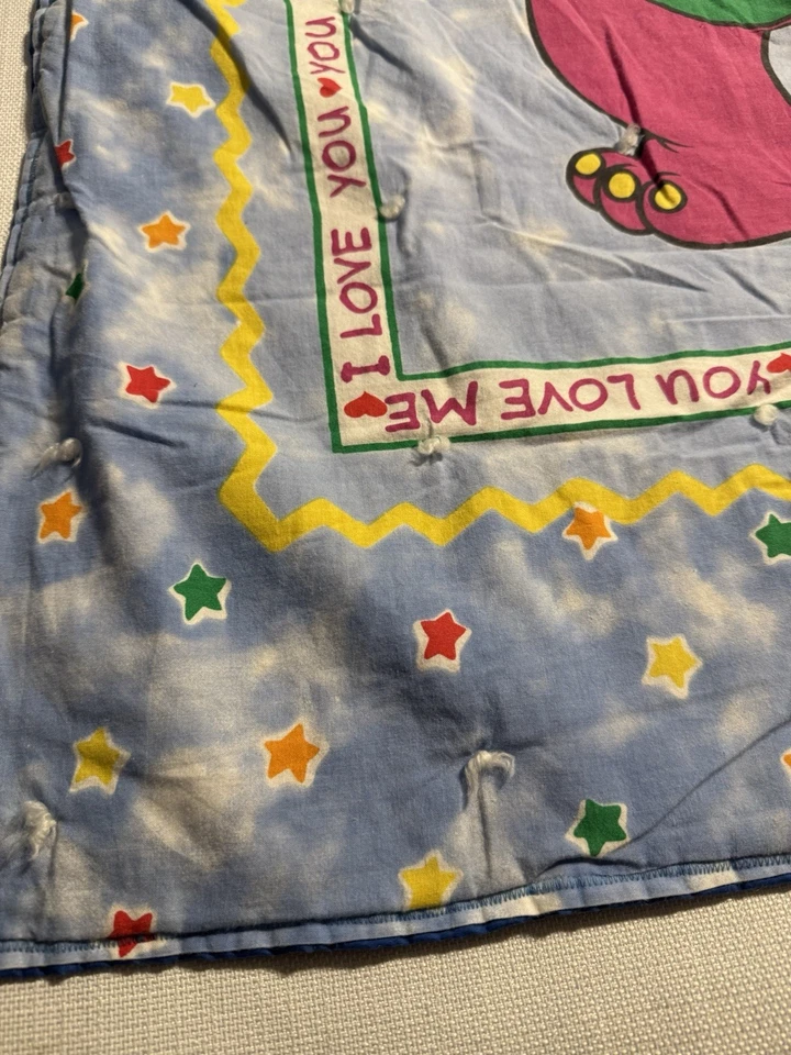 Edredón infantil Barney The Dinosaur vintage usado en excelente estado 41x31” de colección bebé/niño pequeño Foto 2 de 4