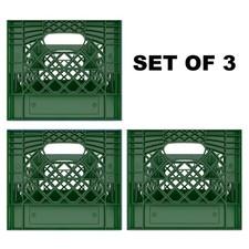 13 x 13 x 11 Square Green Plastic Milk Crate 16qt 4 gallon Set of 3pcs