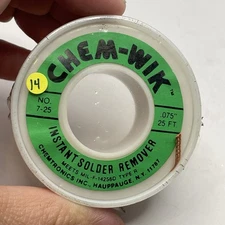 Chem-Wik No. 7-25 green .075” 25 feet instant solder remover desolder NEW SEALED