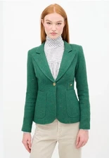 SMYTHE Sz 10 Green Duchess Wool Elbow Patch Suede Trim Jacket Blazer