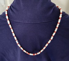 REAL Coral & Pearl Bead Necklace 24 inches