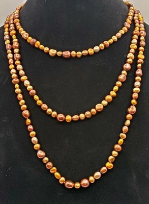Extra Long Layering Freshwater Pearl Necklace 69'' Endless Bronze Copper Gold