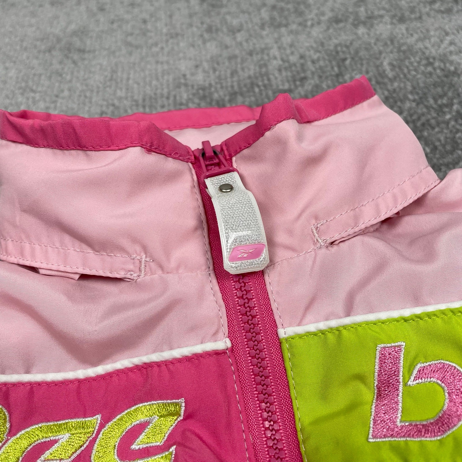 Reebok Toddler Girls Windbreaker Jacket 4T Pink Green Hooded Full Zip Retro y2k thumbnail 10