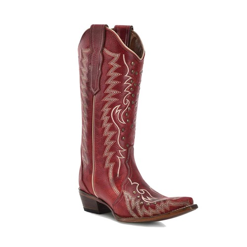 CORRAL Women's Embroidery and Studs Red Snip Toe Cowboy Boots (L6117) - Picture 1 of 4