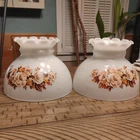 Vintage MIlk Glass Lamp Shade GWTW Hurricane Brown Floral Transferware (2)