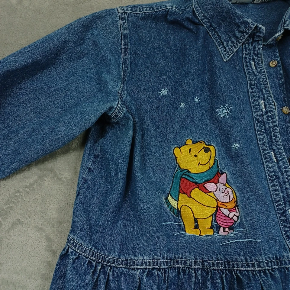 Vintage Disney Shirt Dress Womens 1X Blue Denim Winnie The Pooh Button Up 90s - Image 2 of 4