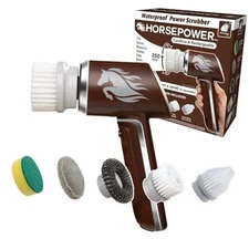 Horsepower Scrubber, Waterproof, Electric Power, Spins 350 RPM, 5 Brush Heads, 