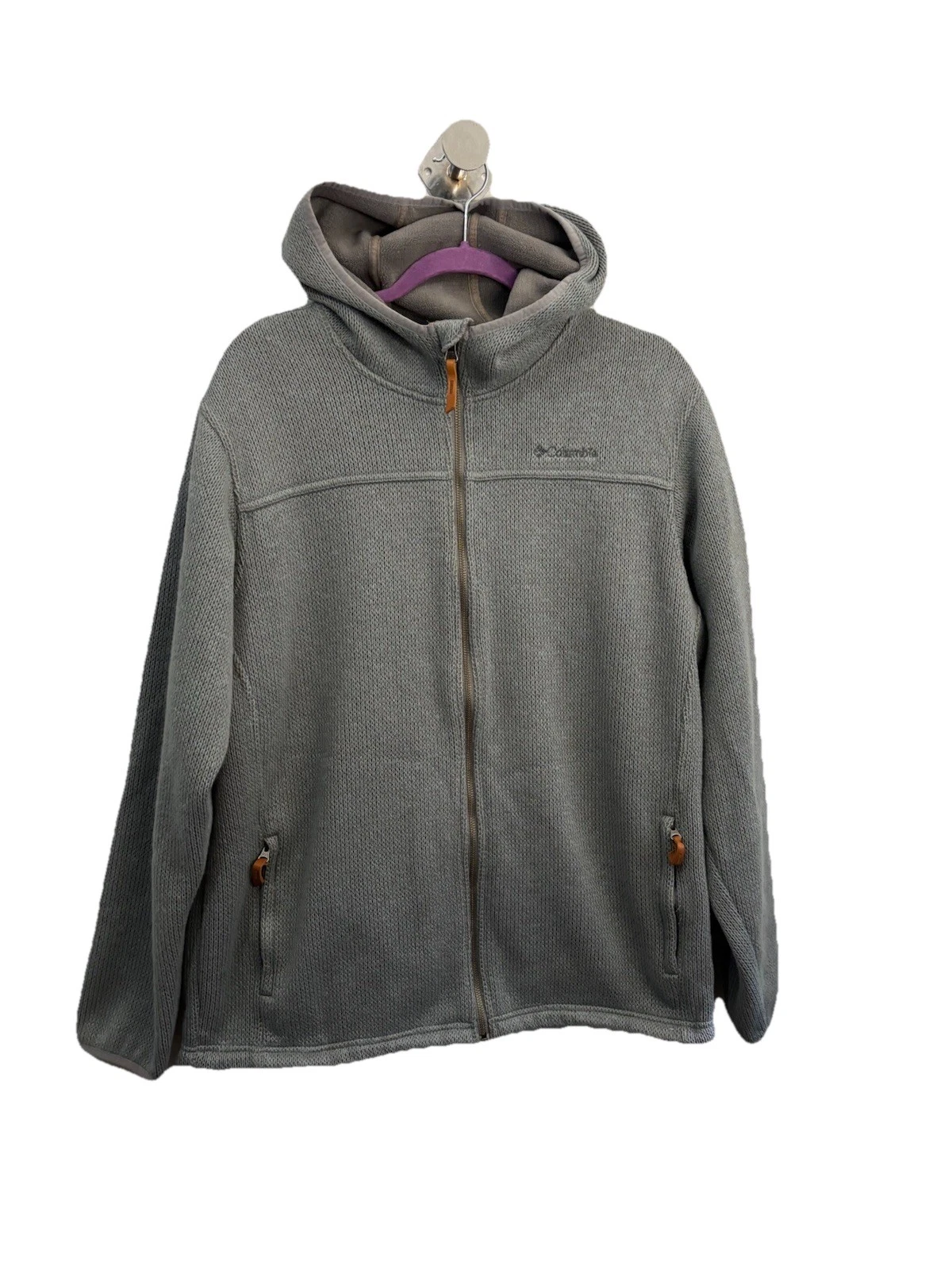 Columbia Knitted Fleece Jacket Zipped Pockets Hooded Men Large
