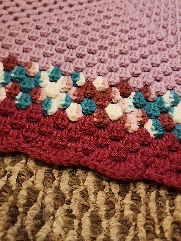Crocheted Throw / Blanket 70in×43in Handmade Maroon Purple  Granny Square USA  - Image 3 of 4