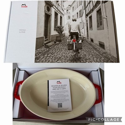 Lot 2 New! STAUB Ceramics Oval Roasting Baking Dish 9  & 12  RED