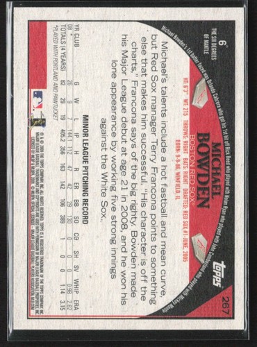 Michael Bowden 2009 Topps Target Throwback RC #267 Boston Red Sox - Picture 2 of 2