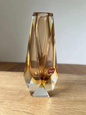 Murano Glas Facetten Vase Sommerso Flavio Poli Braun-gelb Vintage Italien 1960er - Bild 1 von 4