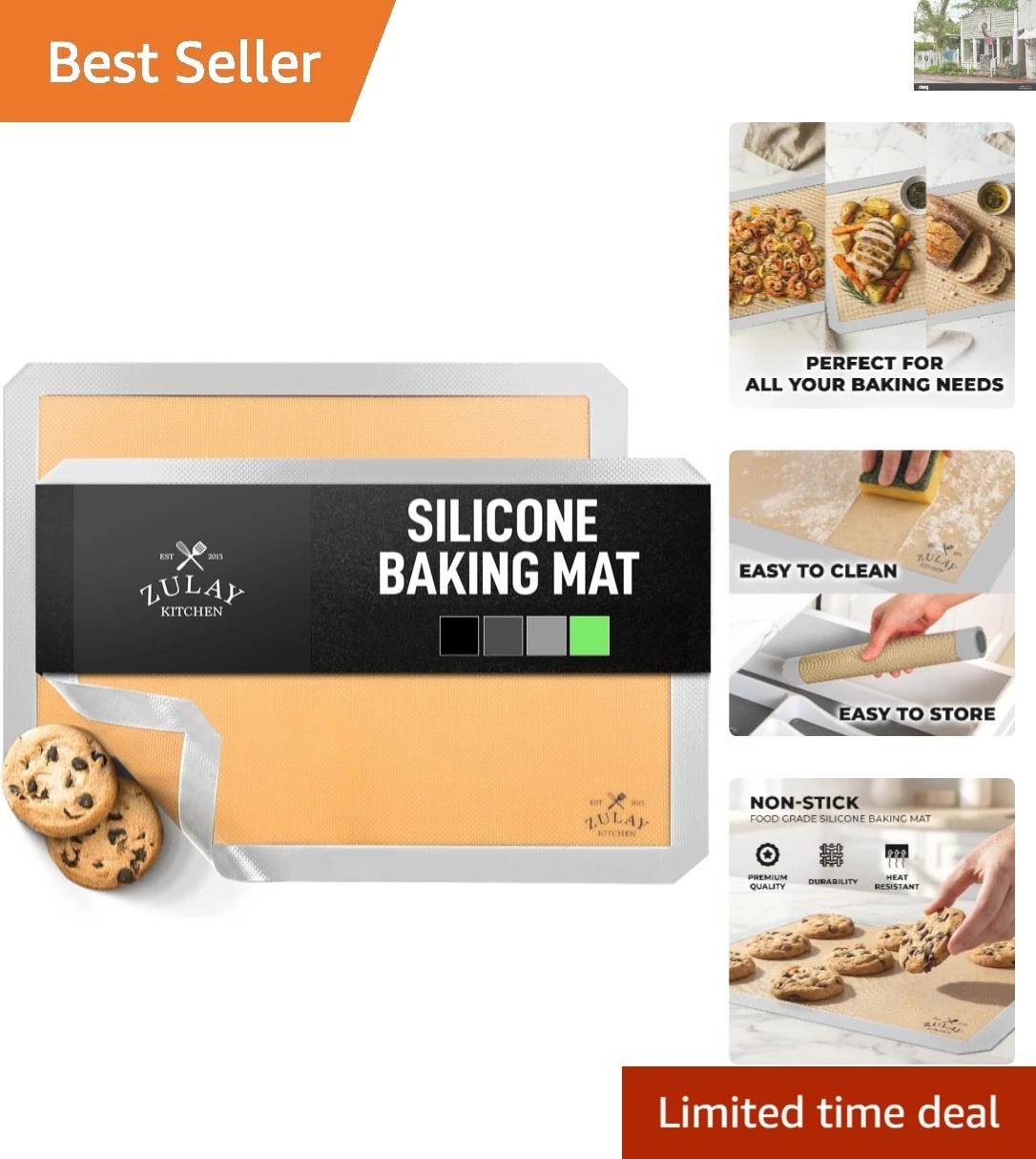 Light Gray Nonstick Baking Mat Set - 2 Reusable Sheets for Easy Baking
Opens in a new window or tab