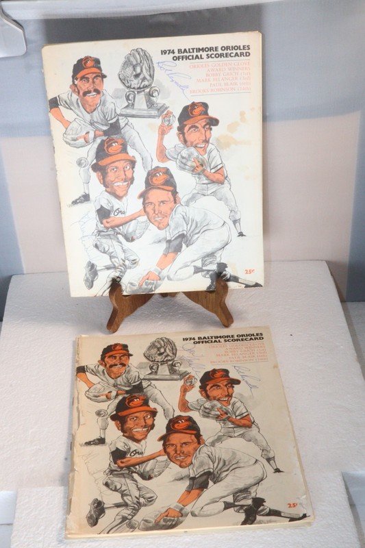 Two Signed 1974 Baltimore Orioles Scorecards J Fuller E Hendricks & Bob Reynolds