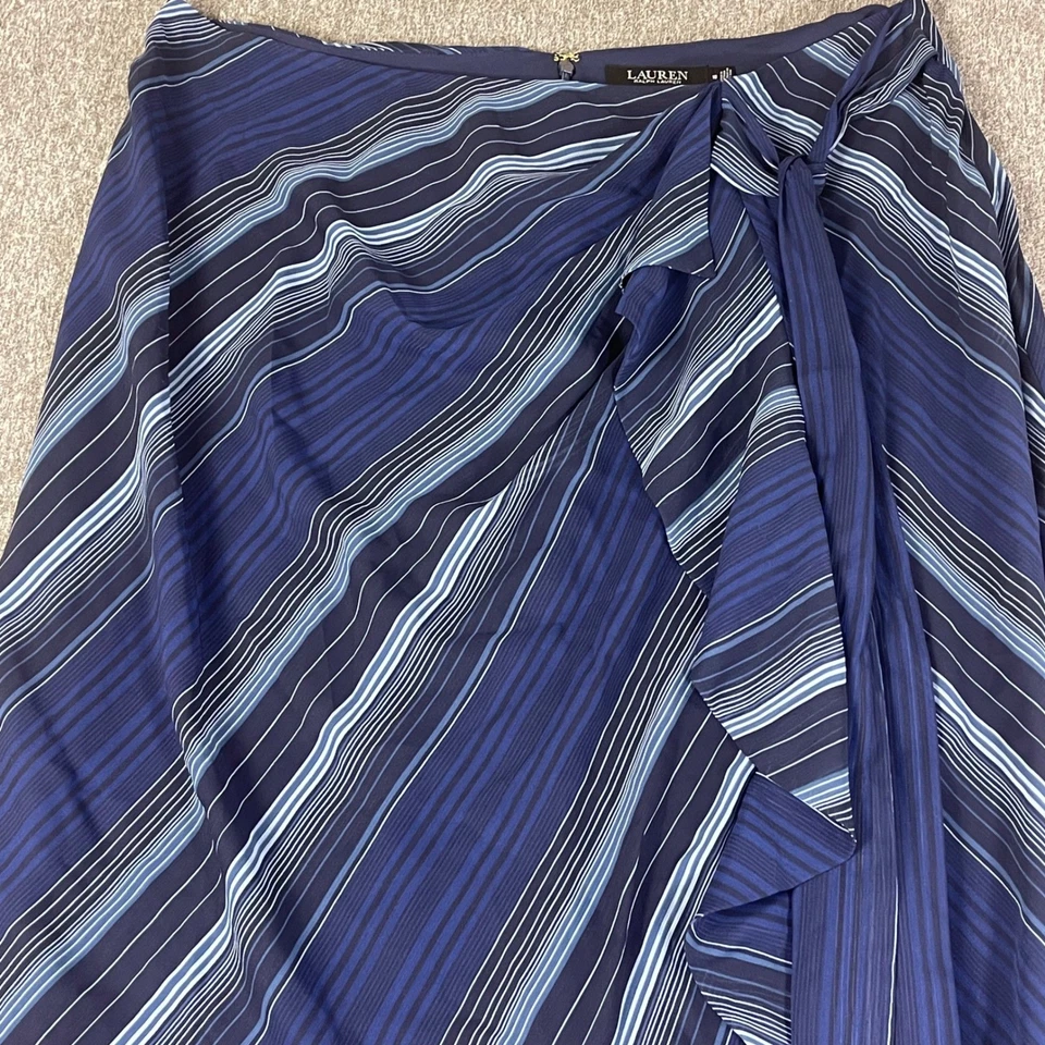 Falda midi para mujer Lauren Ralph Lauren azul a rayas con volantes talla 16 Foto 3 de 4