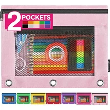 Large Pencil Case with Zipper for 3 Ring Binder, Soft Fabric Pen Bag with Clear